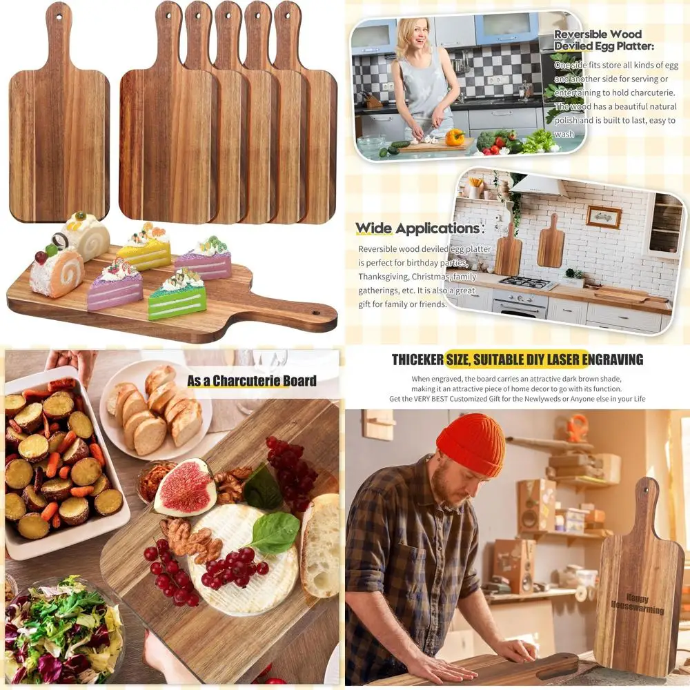 

Acacia Wood Charcuterie Boards, 15x7 Inches, Thick, with Handles for Engraving, Ideal for Weddings & Housewarmings