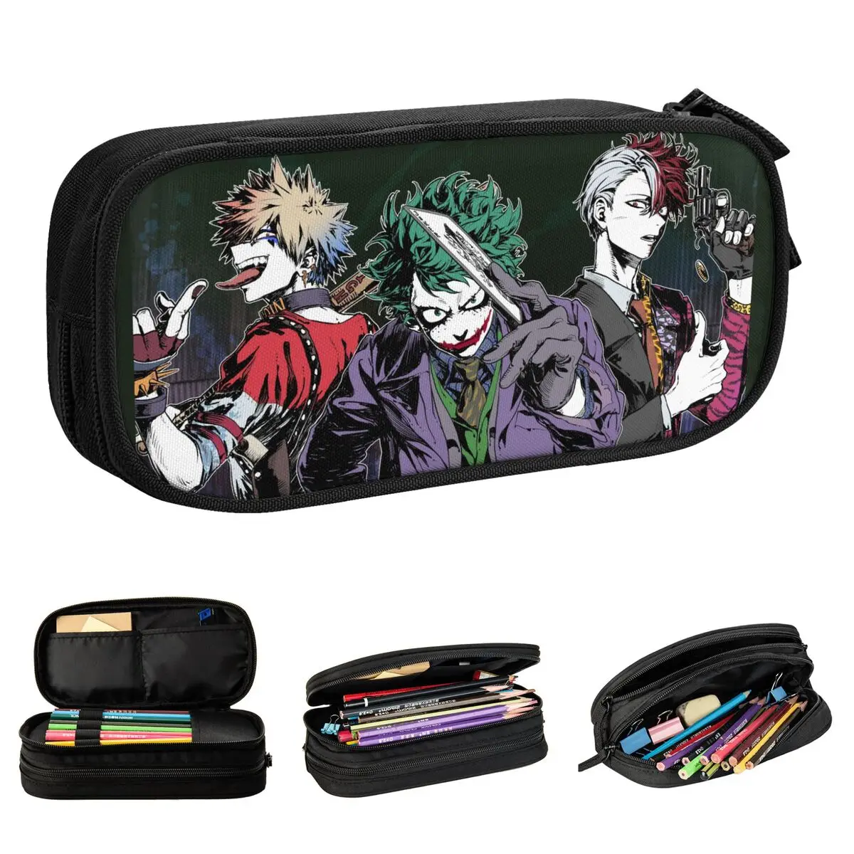 Joker-My Hero Academia Lápis Case, Pen Box Bag, Estudante Grande Armazenamento, Material Escolar, Presentes