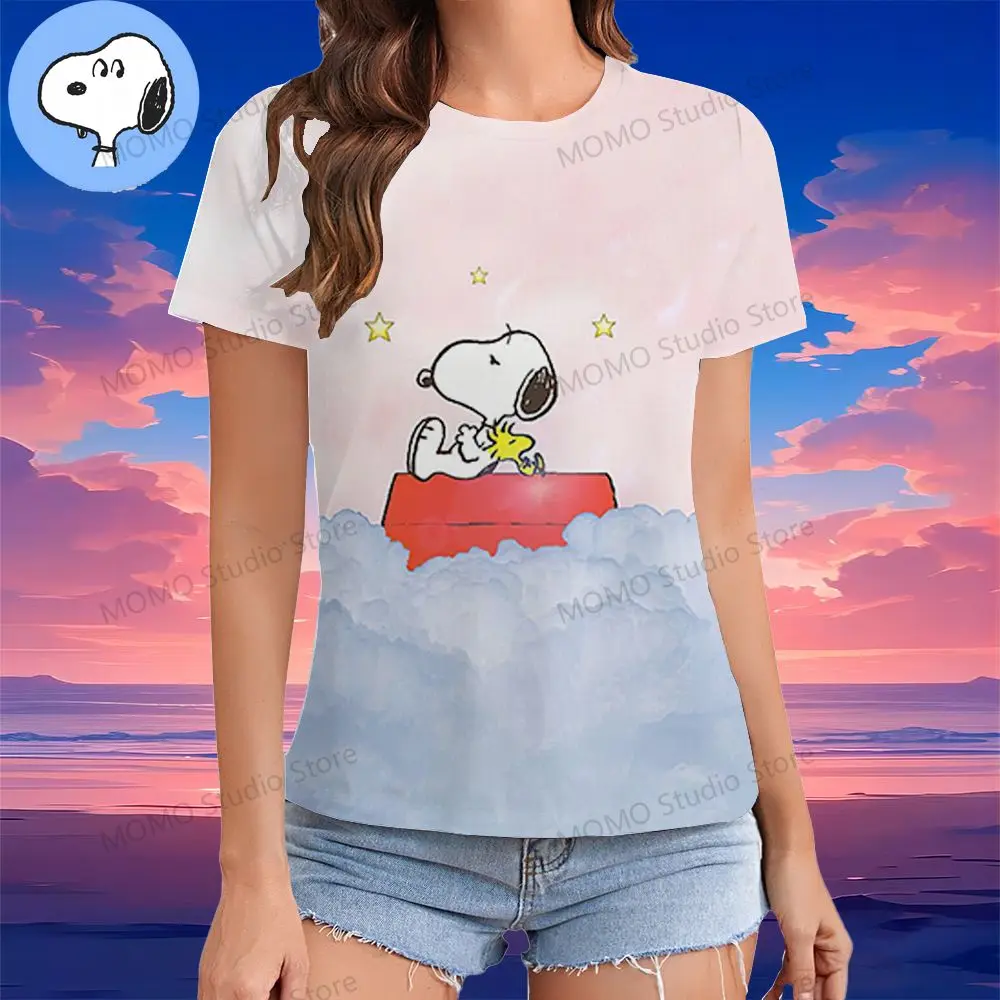 Anime Snoopy 3D Print 2024 Women\'s Clothes O-Neck Y2k Tshirt XS-3XL T-shirt Kawaii Casual Tops Summer Tees Short Sleeve Fashion