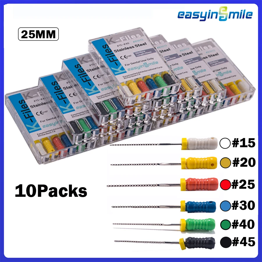 Easyinsmile Stainless Steel Endo K Files Dental Endodontic Hand Use K File Root Canal 25mm #6/8/10/15/20/25/30/35/40/15-40/45-80