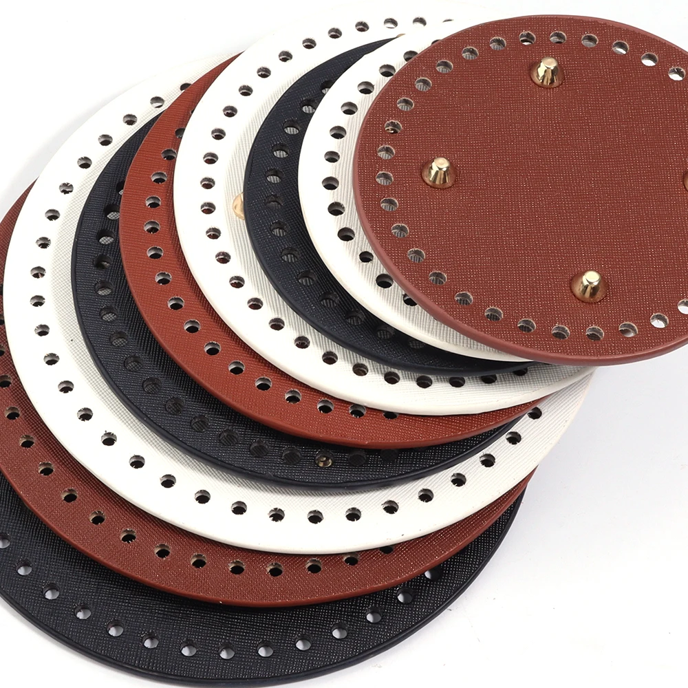 1pc/lot 12/15/18cm Round PU Leather Bag Bottom Hand-woven Bag Rivets Baseplate For DIY Handbag Cushion Pad Base Accessories