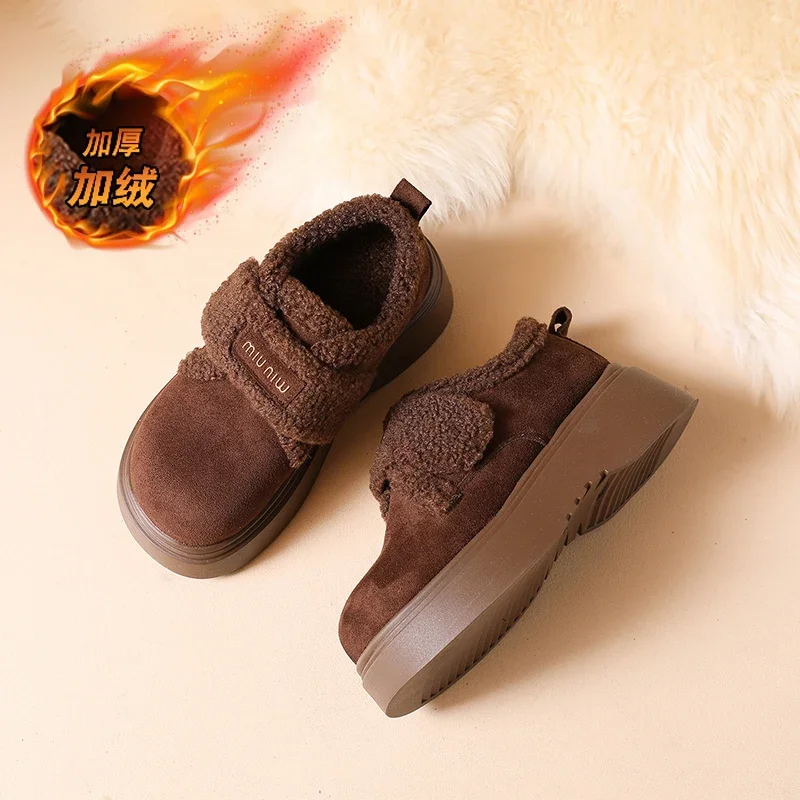

2025 Winter Plush Women's Retro One-pedal Lofu Casual Comfortable Cotton Shoes New Muffin Warm Thick Sole Height-increasing