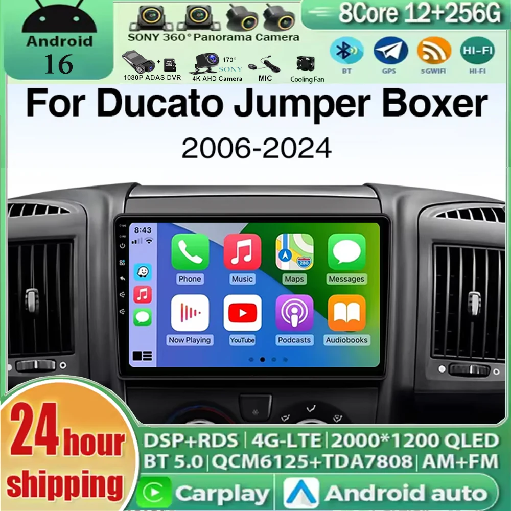 Android 16 Car Radio Car Radio For Fiat Ducato Citroen Jumper Peugeot Boxer 2006-2024 Multimedia Player Android Auto Carplay GPS