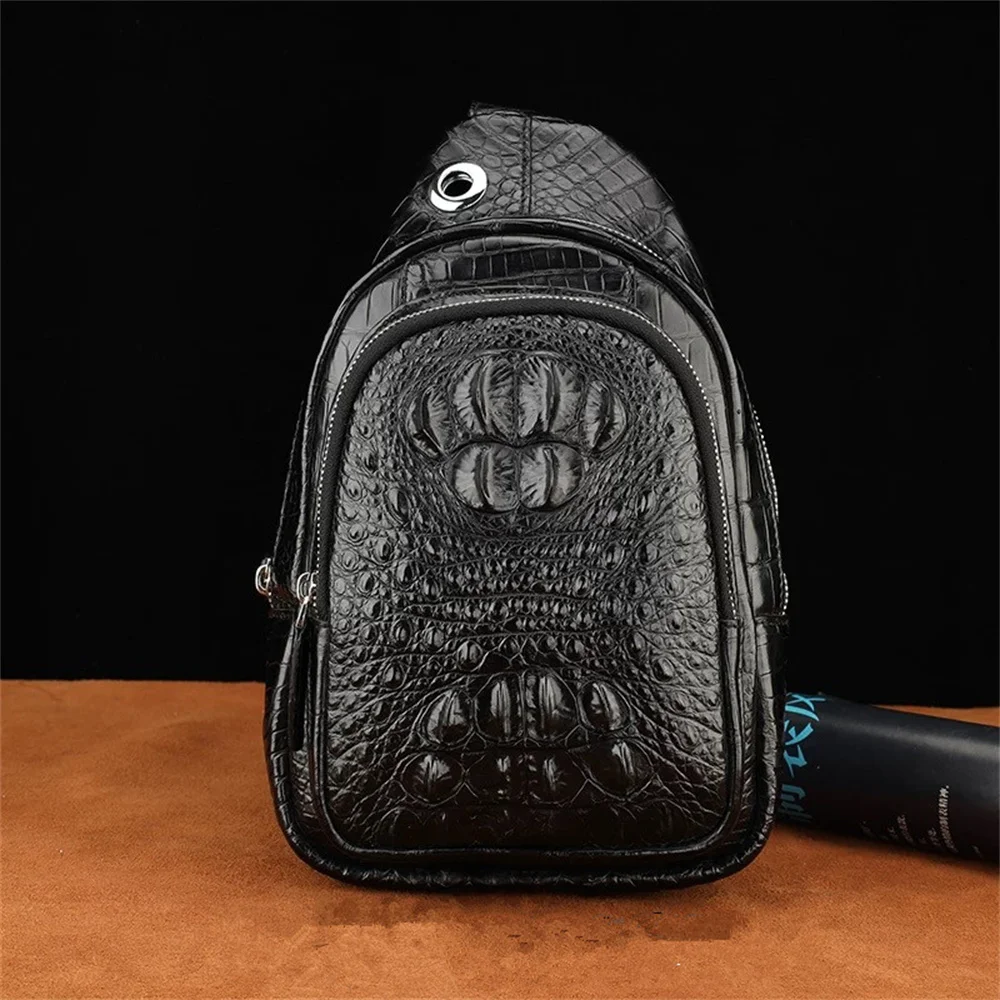 Men's real crocodile leather chest bag authentic crocodile luxury men's cross-body travel bag multifunctional shoulder bag