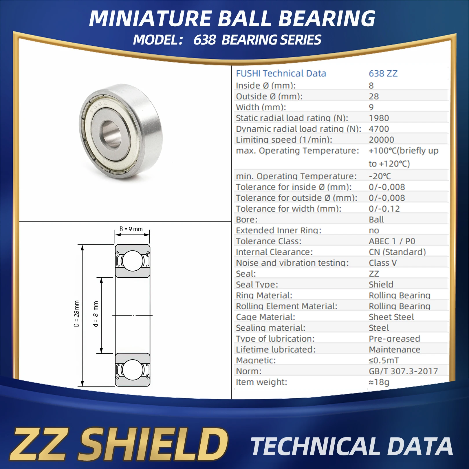 FUSHI 638ZZ 638 2RS Bearing 8x28x9 mm 10Pcs 638 ZZ 638 RS UC638 ZZ Bearing For Strong Industrial Motors High Speed