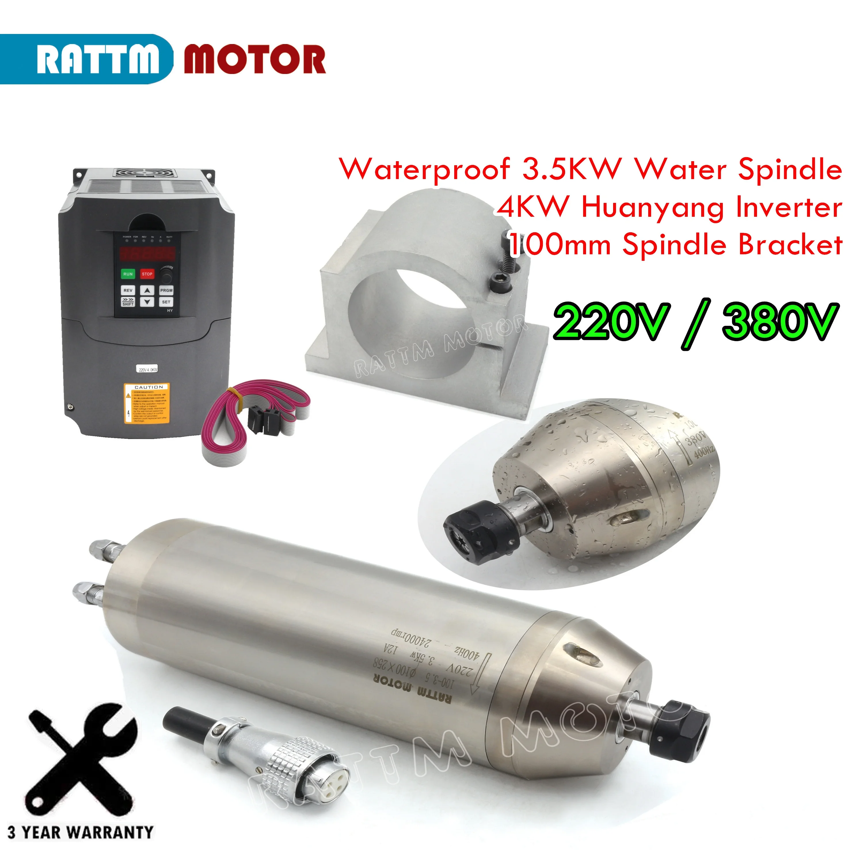 

CNC 3.5kw ER20 Waterproof Water cooling Cooled spindle motor kit Carved Metal Engraving with 4KW 380V /220V VFD &100mm clamp