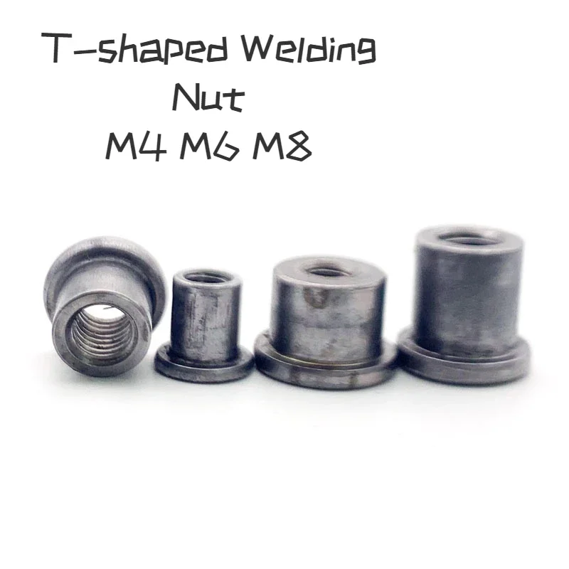 50pcs High Quality Metric Grade 4.8 Carbon Steel T-shaped Welding Nut Step Round Lock NutCold Heading Iron Plate T-cap M4 M6 M8