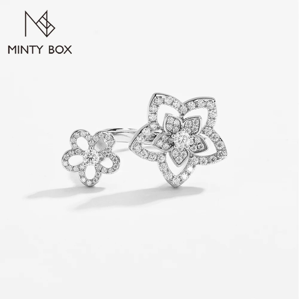 

MINTYBOX S925 Sterling Sliver Flower Moissanite Rings for Women D Color Diamond Wedding Band Sparkly Fine Jewelry Certificated