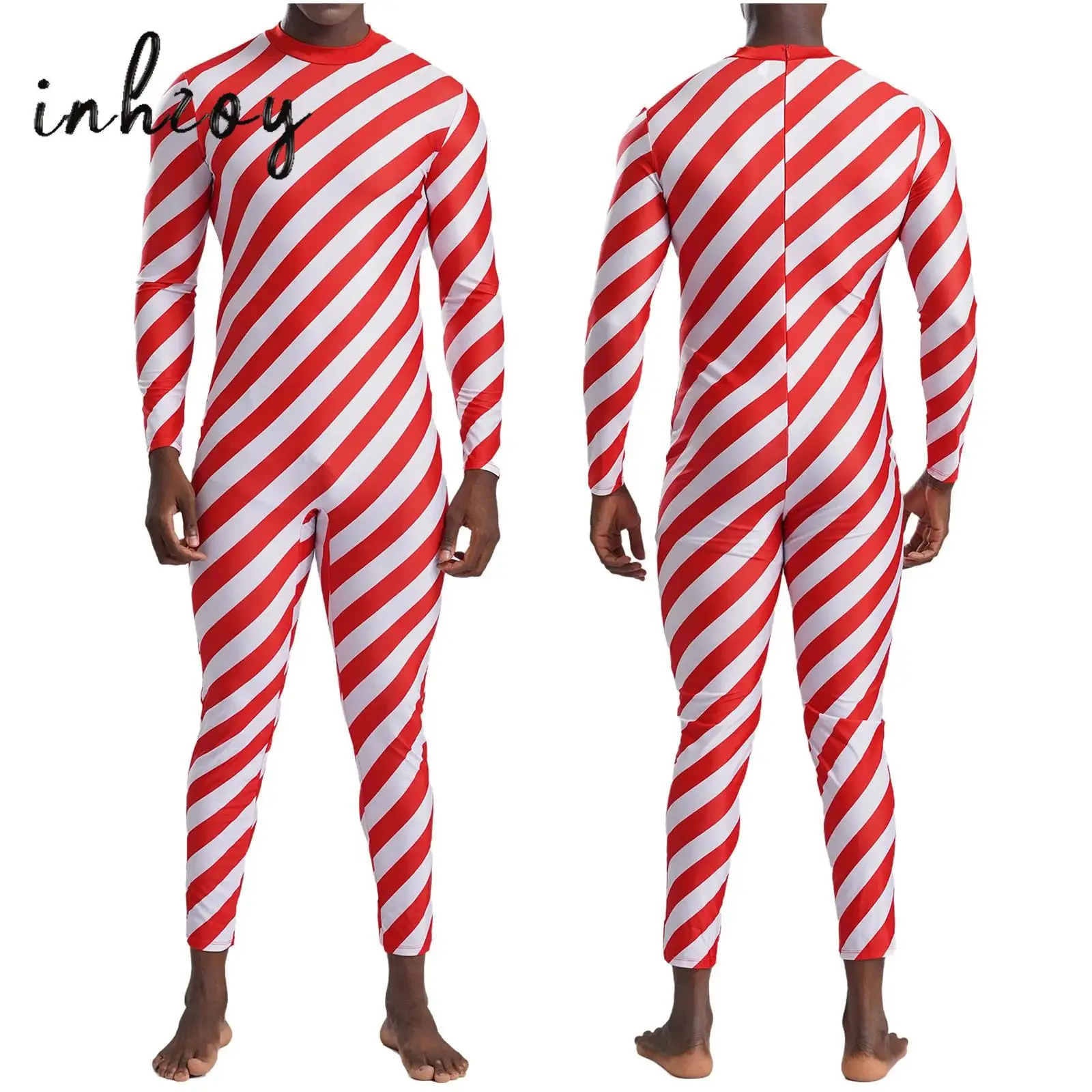 

Candy Cane Full Body Gymnastics Bodysuit Jersey Figure Skating Jumpsuit Christmas Ballet Performance Dance Wear for Men Women