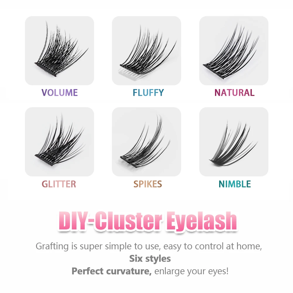 Wholesale DIY Individual Faux Mink Clusters Eyelash Extensions Soft Pure Black Ribbon Segmented Self-Adhesive Eyelashes Bundles