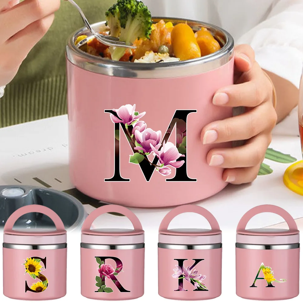 

Новый компактный термос-ланчбокс для студентов и рабочих, портативный контейнер для супа, с цветочным принтом и надписями, для кемпинга и поездок