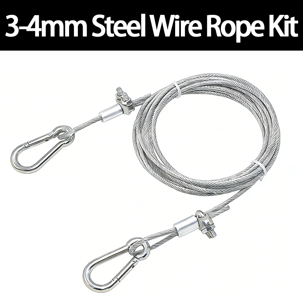 3mm 4mm Stainless Steel Wire Rope Kit with PVC Coating and Cable Clamp Spring Buckle for Clothesline Dog Leash Sunshade Tent