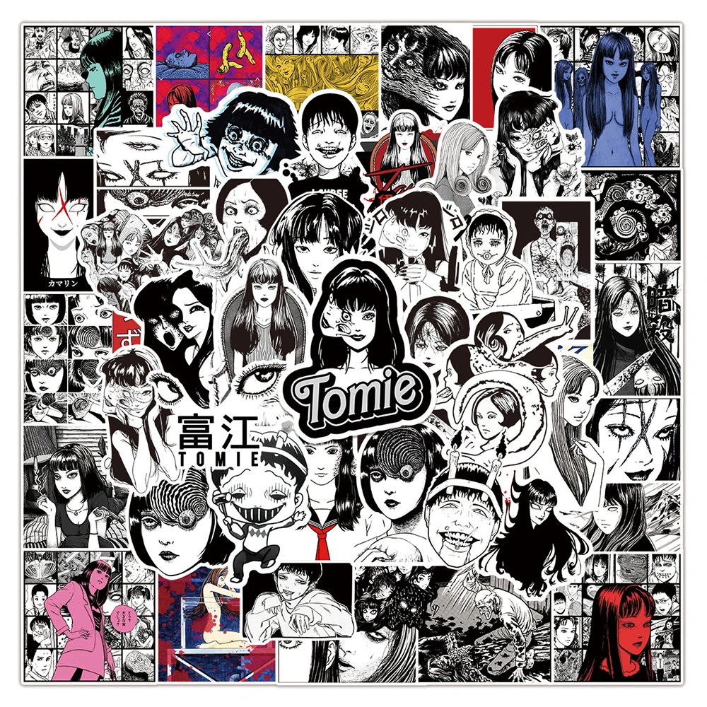 10/30/50pcs Black White Horror Anime Tomie Stickers Cartoon Tomie Junji Ito Manga Graffiti Decal for Suitcase Laptop Car Sticker