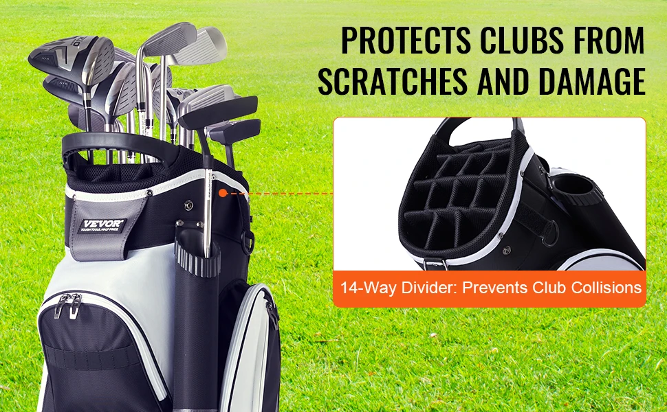 SucceBuy Golf Cart Bag 36” Multiple Pockets Premium Nylon Cart Bag Durable Golf Bags for Men Women Black Color-Block