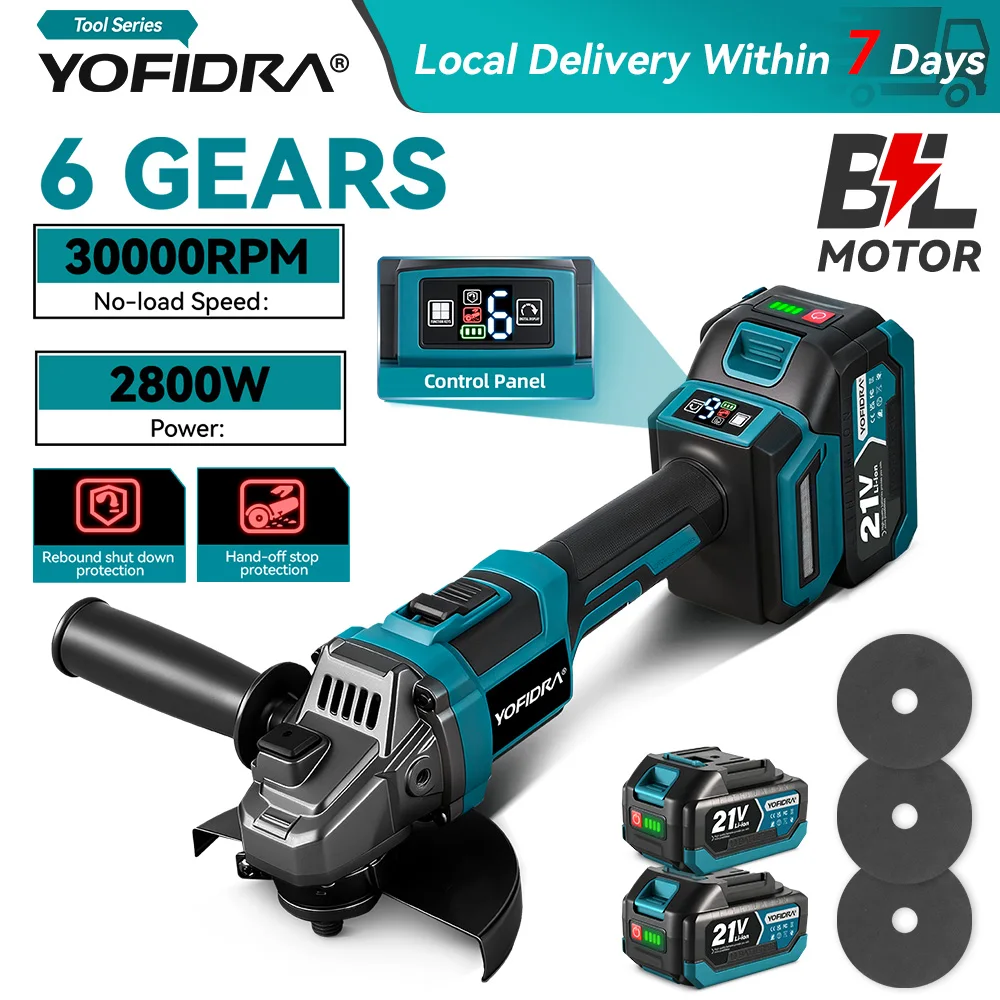 YOFIDRA 6 Gänge 30000 U/min Bürstenlosen Elektrischen Winkel Grinder Metall Holz Schleifen Polieren Cutter Power Tool Für Makita Batterie pin