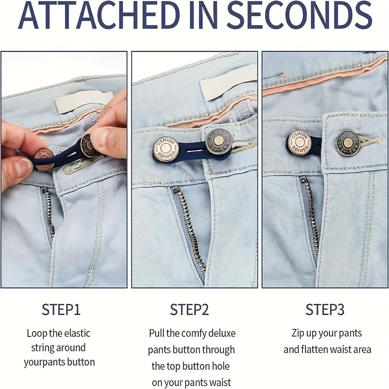 6 Stück Unisex-Jeans-Knopfverlängerungsschnallen, Metall-Instant-Hüftgurtverlängerer, geeignet für Jeans, Hosen und Hemdkragen – Detail 6