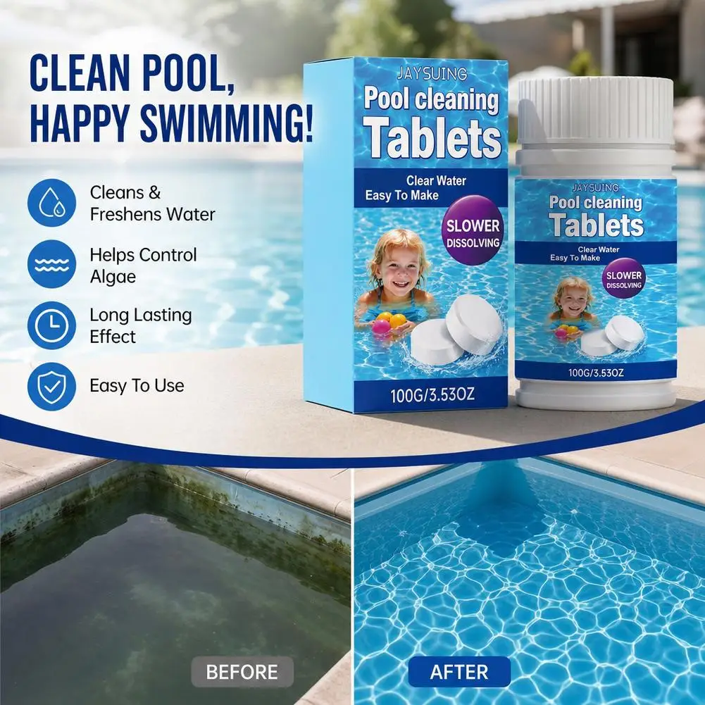 Instant Swimming Pool Cleaning Tablets - Odor Removal Water Quality Clarification Scale Cleaning Freshly Clean Pool