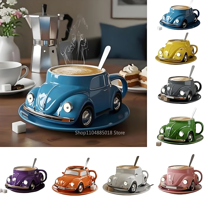 

Funny Beetle-shaped Coffee Mug Creative Cartoon Handmade Coffee Cup With Handle Car-shaped Tea Cups For Desktop Ornament