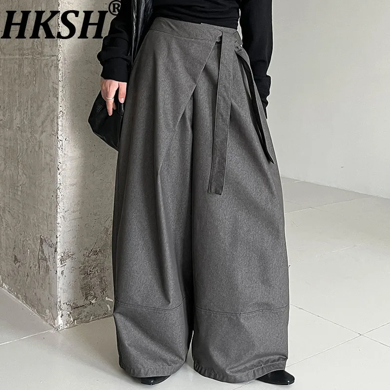

HKSH осенние новые женские широкие брюки асимметричный дизайн сплошной цвет элегантные модные универсальные повседневные брюки High Street HK11503