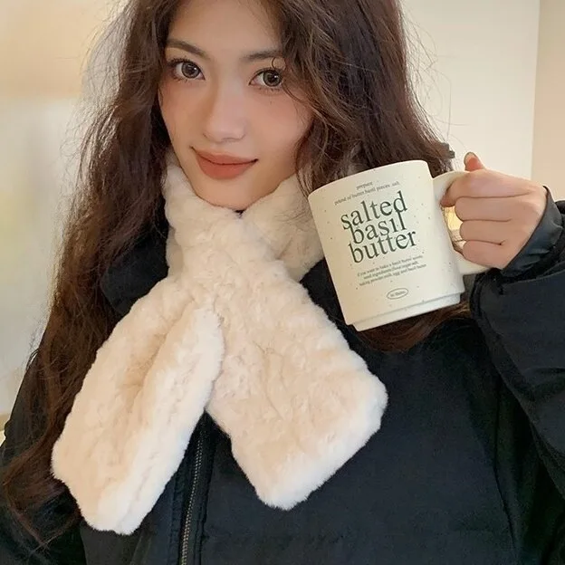 المرأة لينة أفخم الصليب وشاح الشتاء رشاقته الدافئة فو الأرنب الفراء سنود الأوشحة في الهواء الطلق الباردة واقية طوق الرقبة منديل