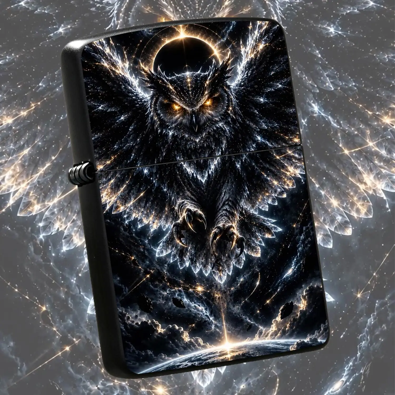 Mystical Cosmic Starry Owl Themed Portable Lighter, Cool Dark Solar Eclipse Celestial Bird Pattern Trendy Accessory, Suitable For Daily Outings, Outdoor Camping And All Scenarios, Practical Personalized Creative Gift For Friends And Hobbyis