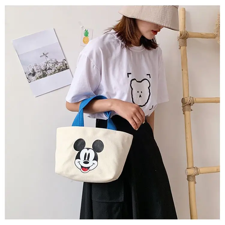 Disney Mickey Mouse Canvas Bag Women\'s Handbag Treasure Mother Small Cloth Bag Work Bento Bag Pupils with Rice Small Handbag