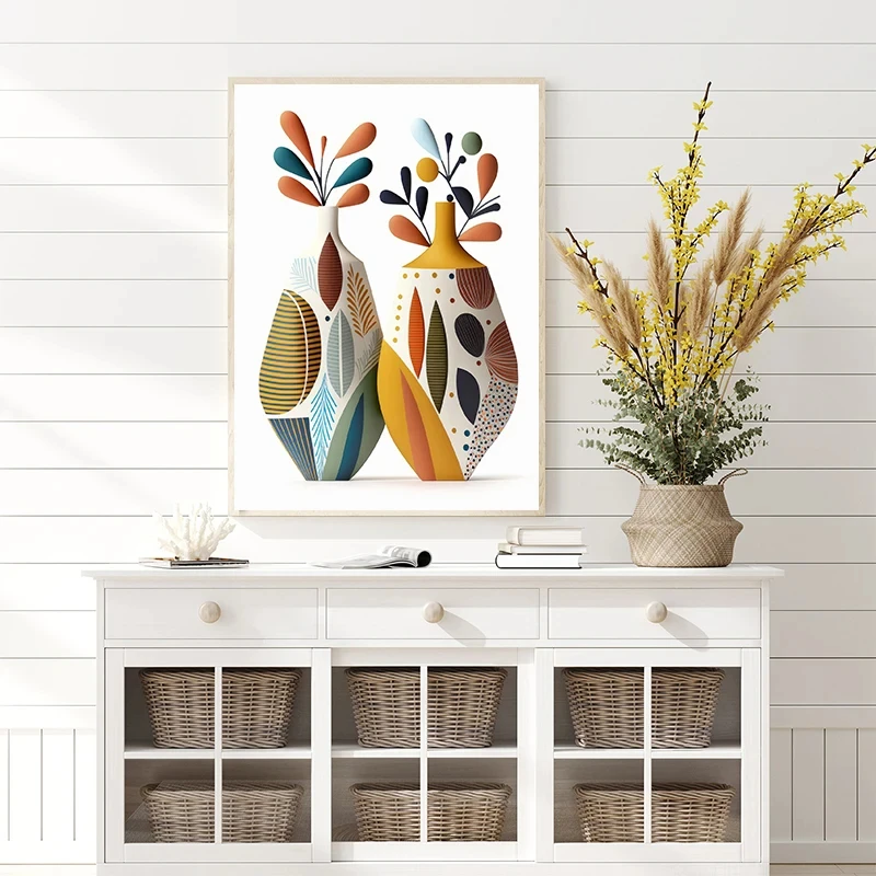 Mid Century Modern Scandi Style Vases Posters and Prints Canvas Printing Wall Art Picture for Dining Room Home Decora Gifts