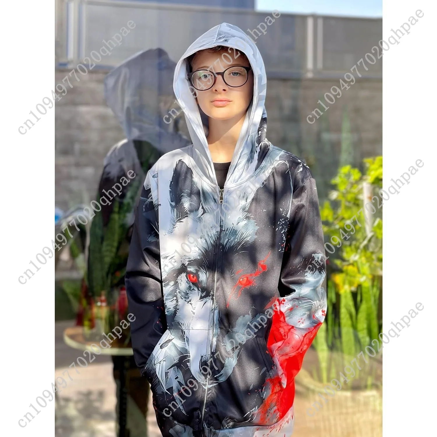 Idgreatim 6-14T الأولاد زمم هوديس الاطفال 3D الرسم هودي البلوز سستة البلوز مع جيوب #4