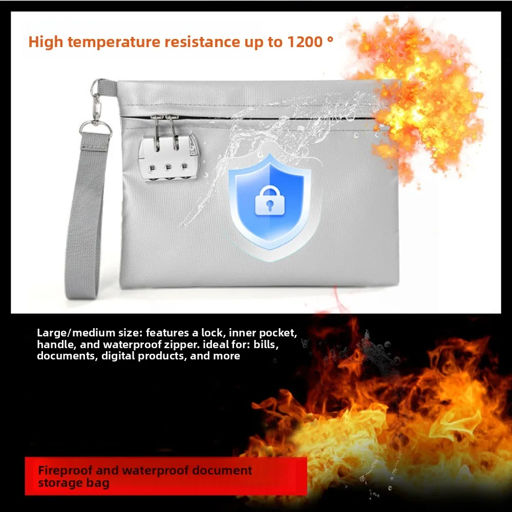 Fireproof Code Lock Fireproof Document Bag Heat-resistant Waterproof Safety File Folder with Lock Portable Zipper Document Pouch