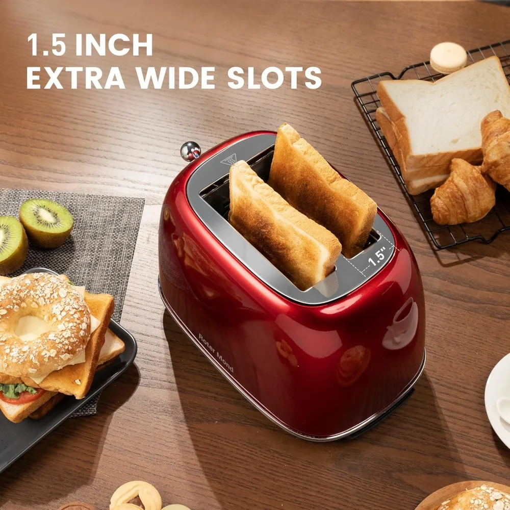 

2 Slice Toaster Retro Stainless Steel with Bagel, Cancel, and Defrost Functions, 6 Bread Shade Settings