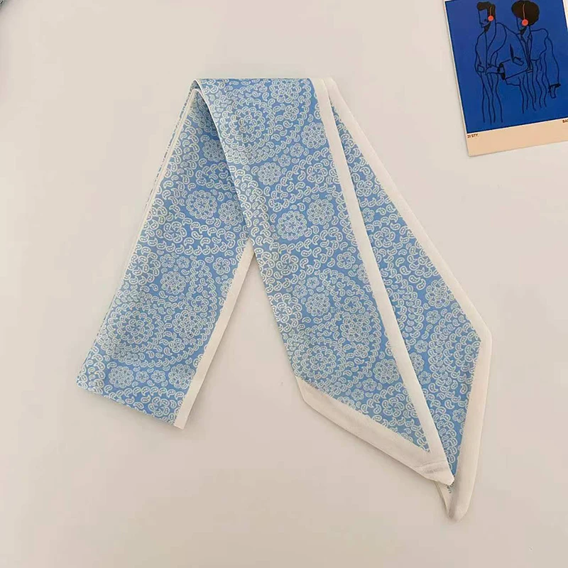 2026 New Arrival Women Geometric Floral Print Skinny Satin Scarf Girl Hair Bandana Neck Scarf Bag Handle Decor for Spring Summer - view 6