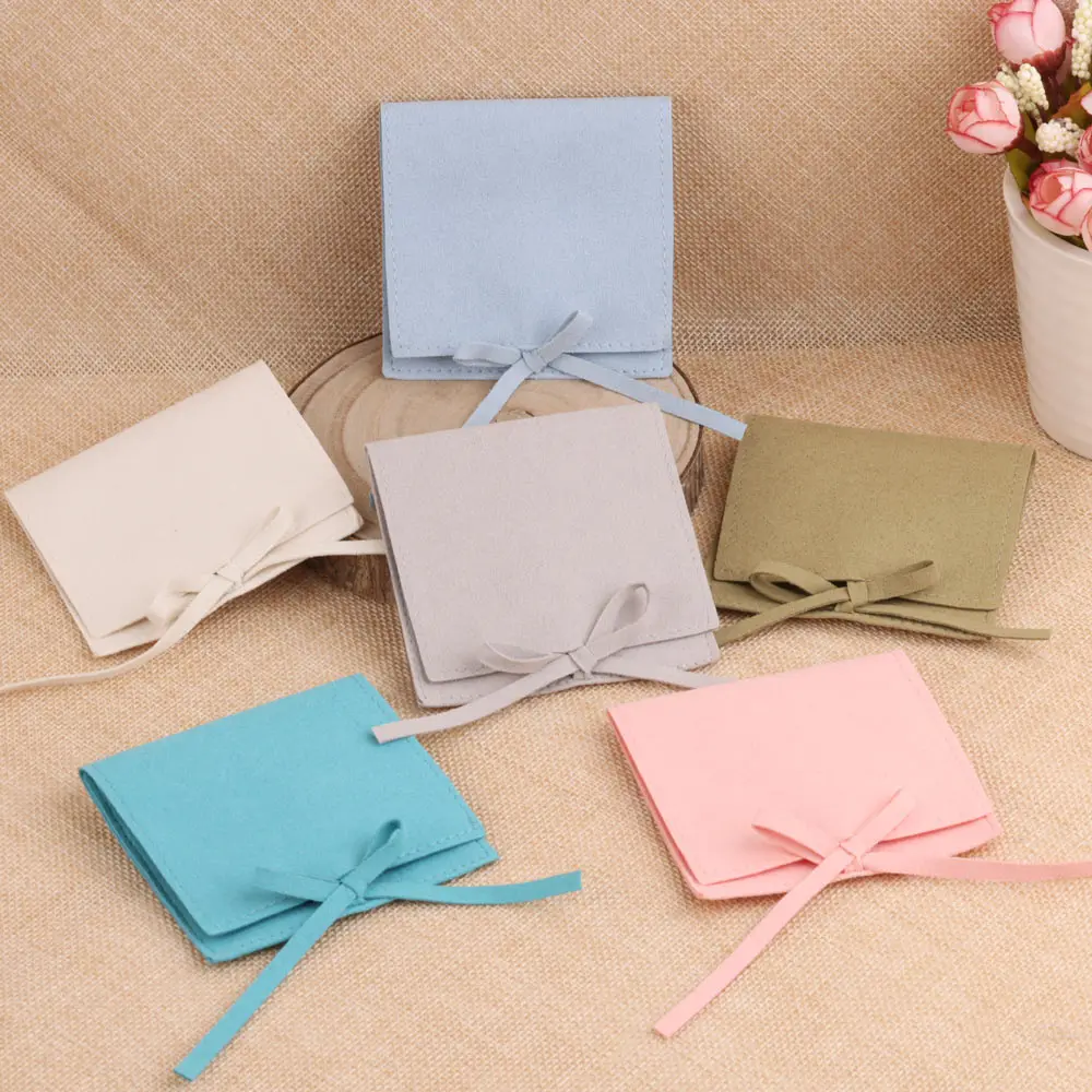 5pcs/lot Microfiber Bowknot Velvet Bag Flip Envelope Soft Pouch For Storage Bracelet Earring Necklace Jewelry Packaging