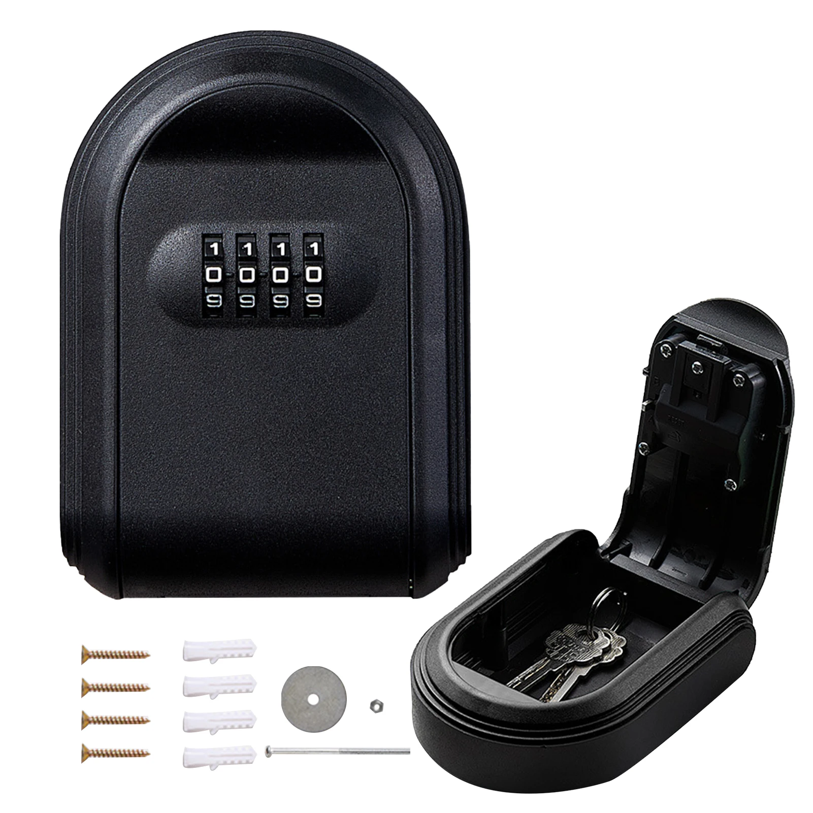 Gym Durable Key Safe Box 4 Digit Combination Lock Plastic Wall Mounted Black With Screws Garden Cabinet Waterproof School Garage