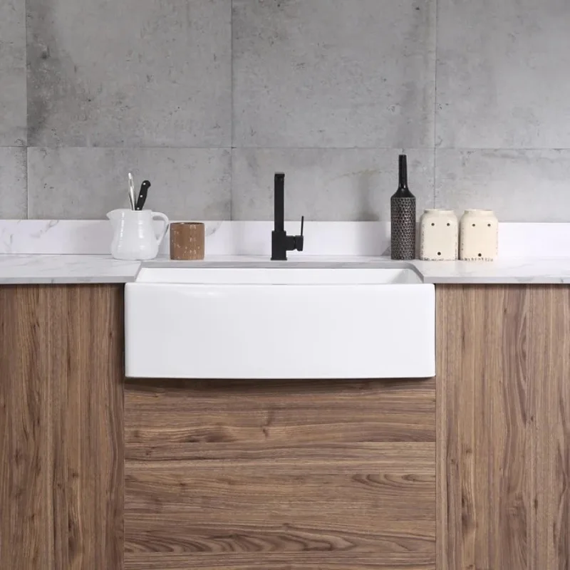 Modern Rectangular Ceramic Farmhouse Sink White Color Single Bowl Undermount Kitchen Sinks