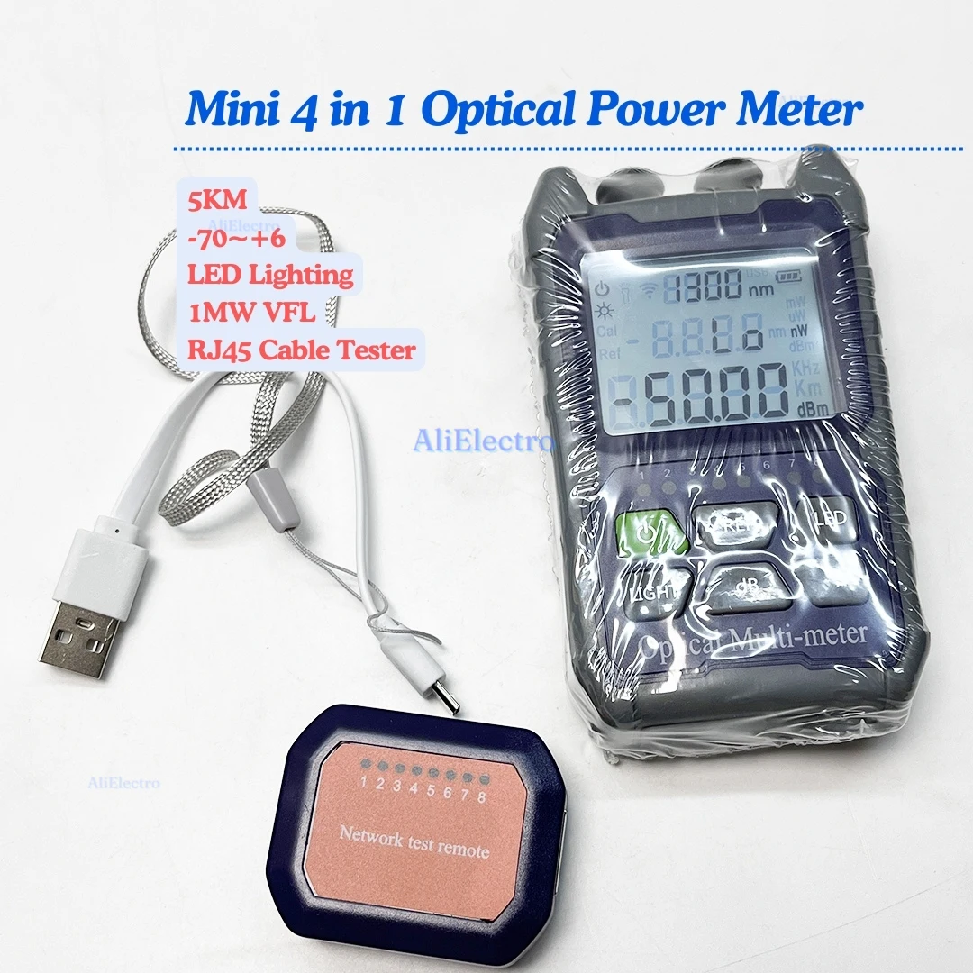 Factory Price Mini 4 In 1 Power Meter Visual Fault Locator Network Cable Test Optical Fiber Tester 5Km  VFL