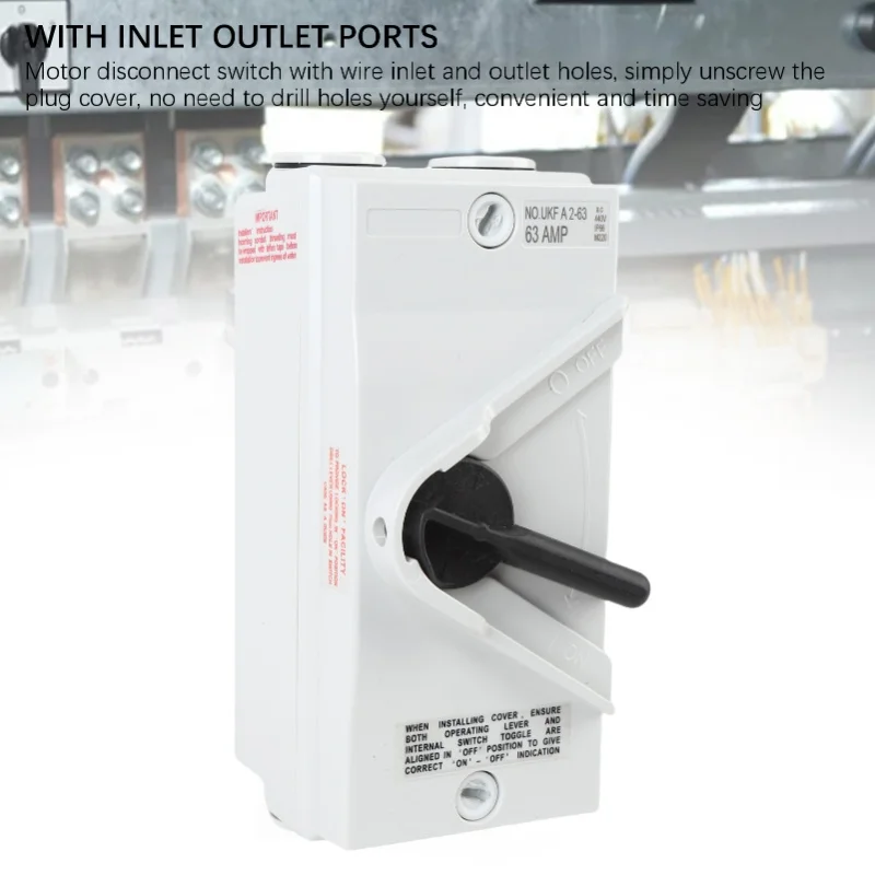 Interruptor de desconexión de Motor cerrado 63A, 2 polos, IP66, resistente al agua, Industrial, para exteriores, caja de interruptor resistente para barco generador