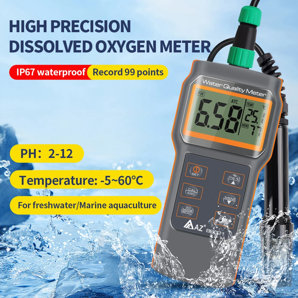 Dissolved Oxygen/PH/SALT/TDS/D.O./TEMP Detector Aquaculture Pool Aquarium Water Quality Tester Multifunctional PH Meter AZ86021