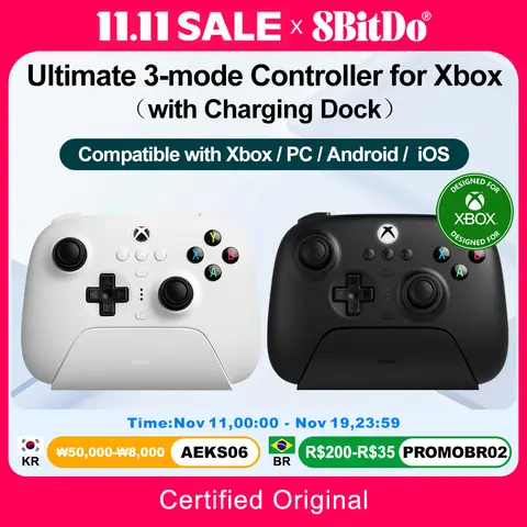 8BitDo Ultimate 3-mode Xbox Controller Gamepads PC licensed by Microsoft for Xbox Series X S Xbox One Windows 10 11 IOS Android