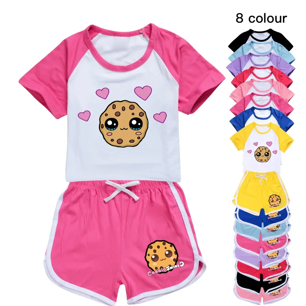 Cookie Swirl C Summer Baby Girls Tops Set Children Pajamas Kids Sport Clothing Costume  Girls Short T Shirt + Short Pants Suit