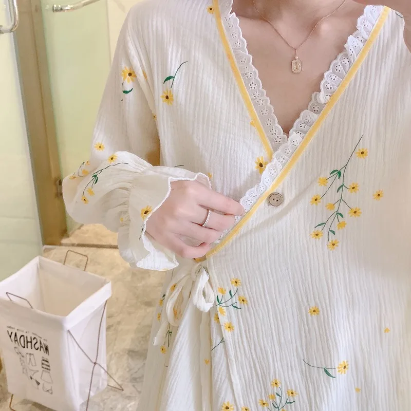 Cotton Gauze Monthly Clothing Spring and Autumn Book Kimono Nursing Pajamas Summer Pregnant Women Postpartum Nursing Waiting