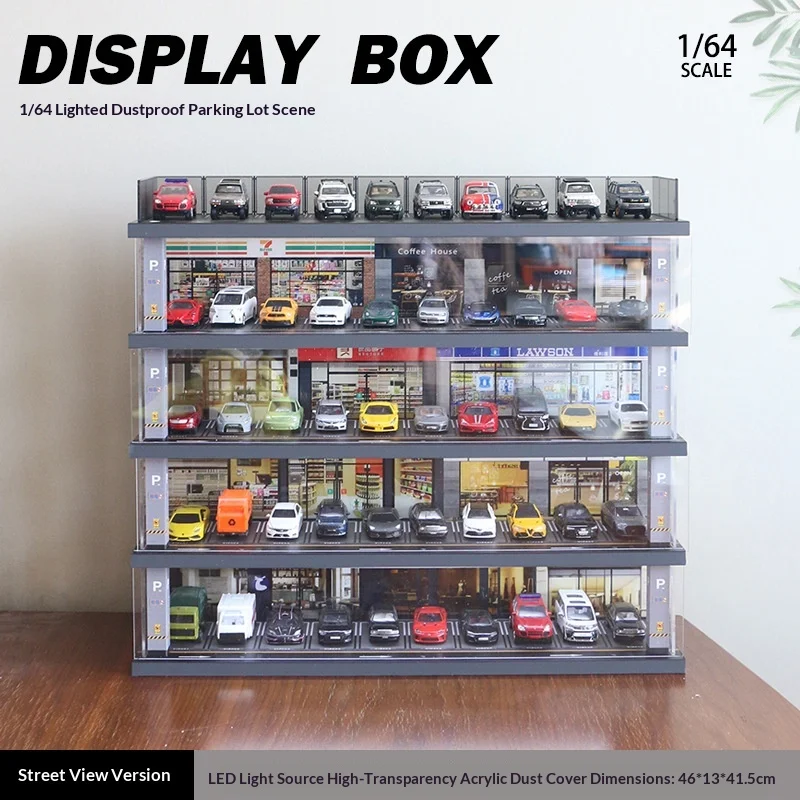 1:64 Scale Parking Garage Model & Dust-Proof Display Shelf - Car Model Diorama, Collectible Vehicle Storage Rack (no car)