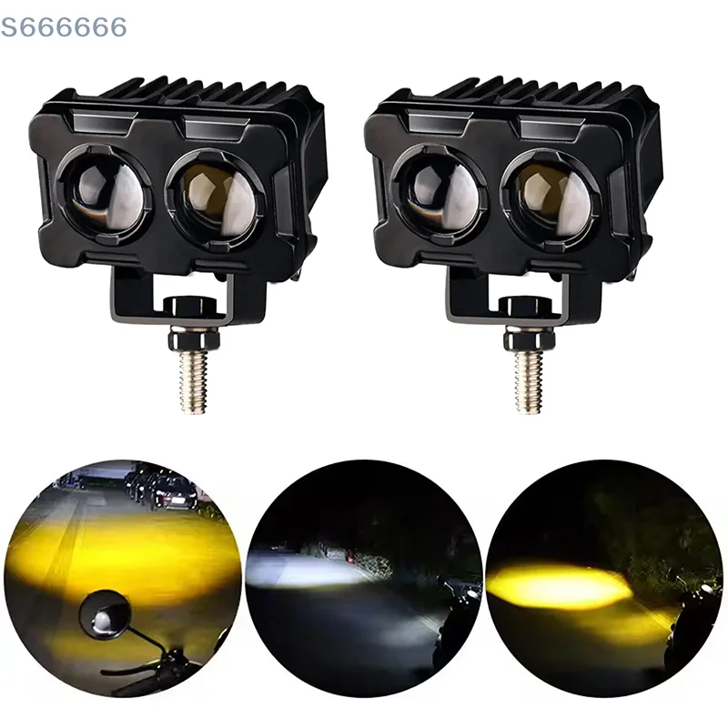 

1PCS Dual Color LED Motorcycle Fog Lights Work Light Bar Auxiliary Driving Headlights Spotlight for Motorbike
