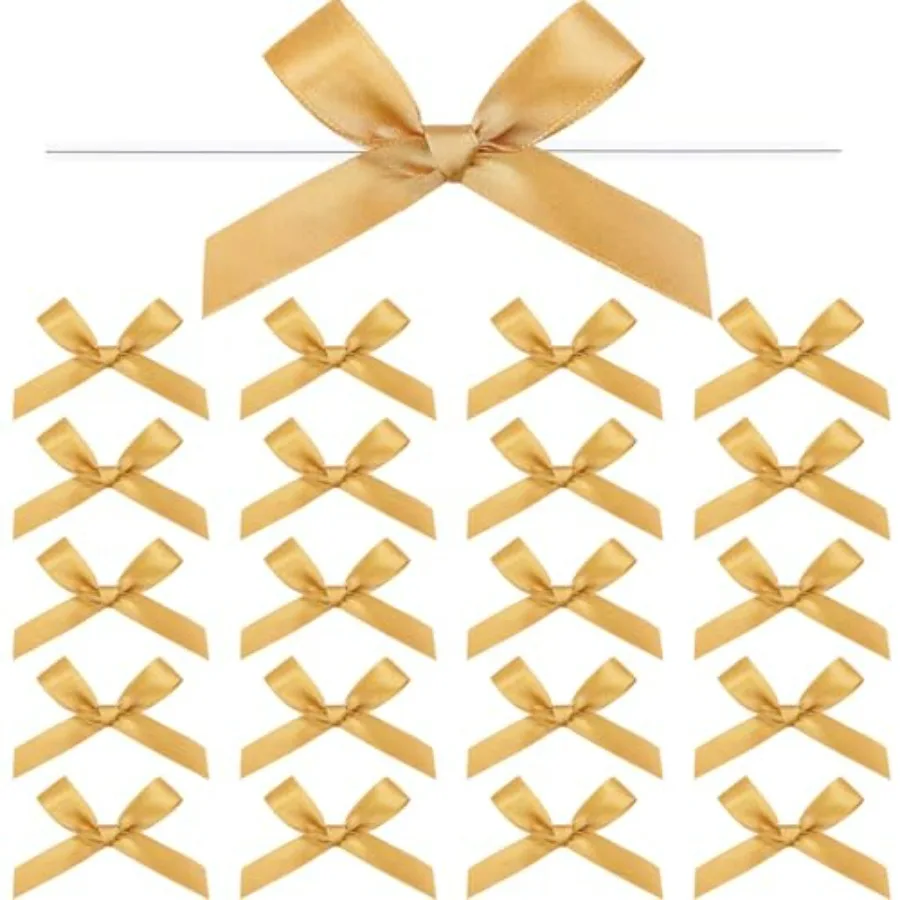 

100 Pieces Mini Twist Tie Bows for Gift Wrapping Pretied Satin Ribbon Bows Bags DIY Crafts for Wedding Birthday Graduation Part