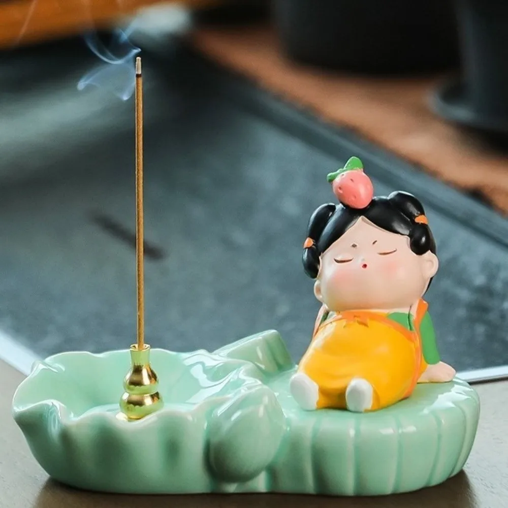 Creative Cartoon Girl Incense Burner Tang Dynasty Lady Chinese Style Ceramic Incense Stick Holder Traditional Exquisite