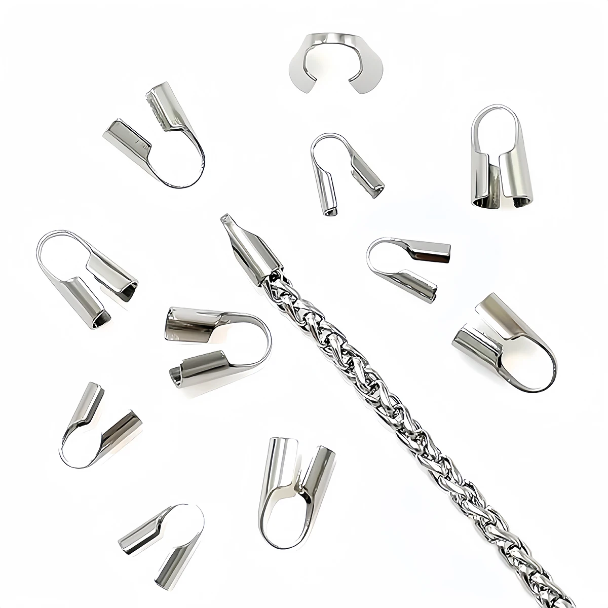 20-50 Stück Edelstahl-Kordel-Endkappen, Leder-Clip-Spitzen, Falt-Endkappen für DIY-Halsketten, Armbänder und Schmuckherstellung – Detail 5