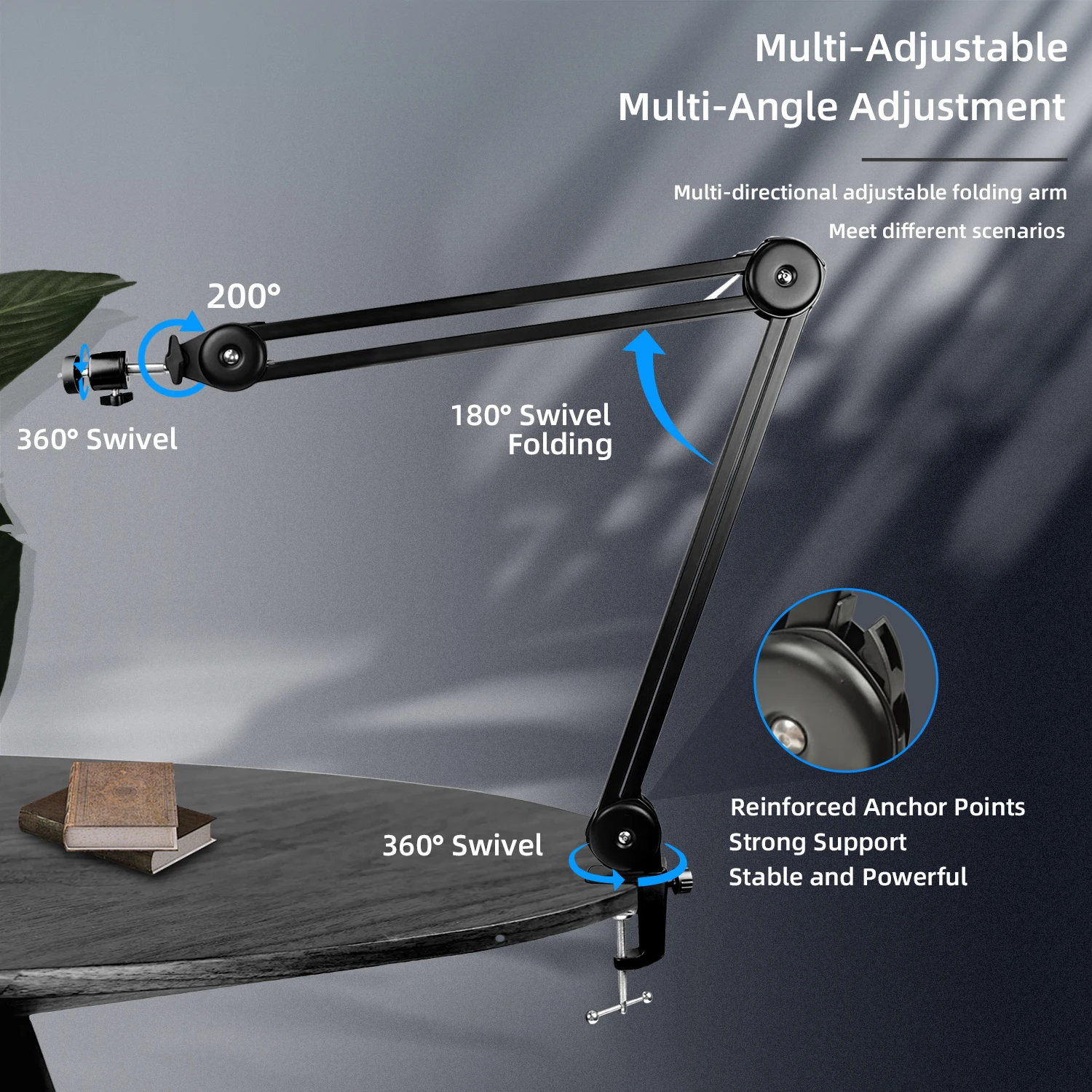 Robuster Verstellbarer Mikroskop-Armständer 2kg Tragfähigkeit 360° ° Drehbare 1/4-Zoll-Halterung für Beobachtung, Reparatur, Löten, Live-Streaming – Detail 1