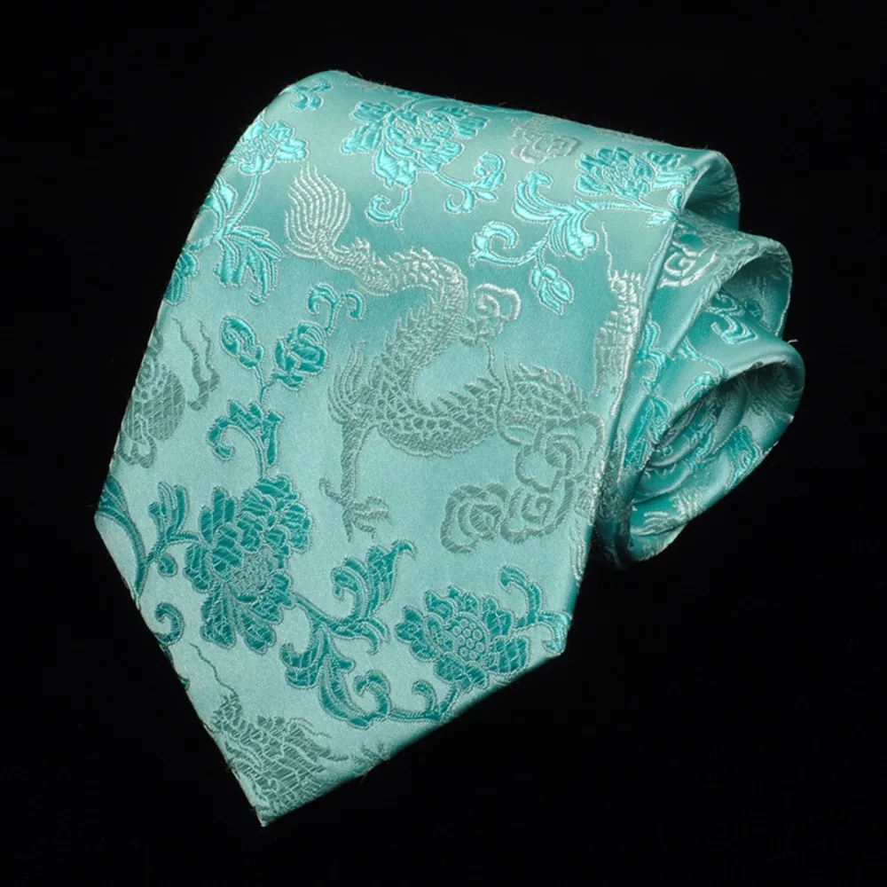 Casual Calligraphy Chinese Dragon Pattern Tie National Soft Jacquard Silk Tie Hand Tied Adjustable Men Necktie Groomsman