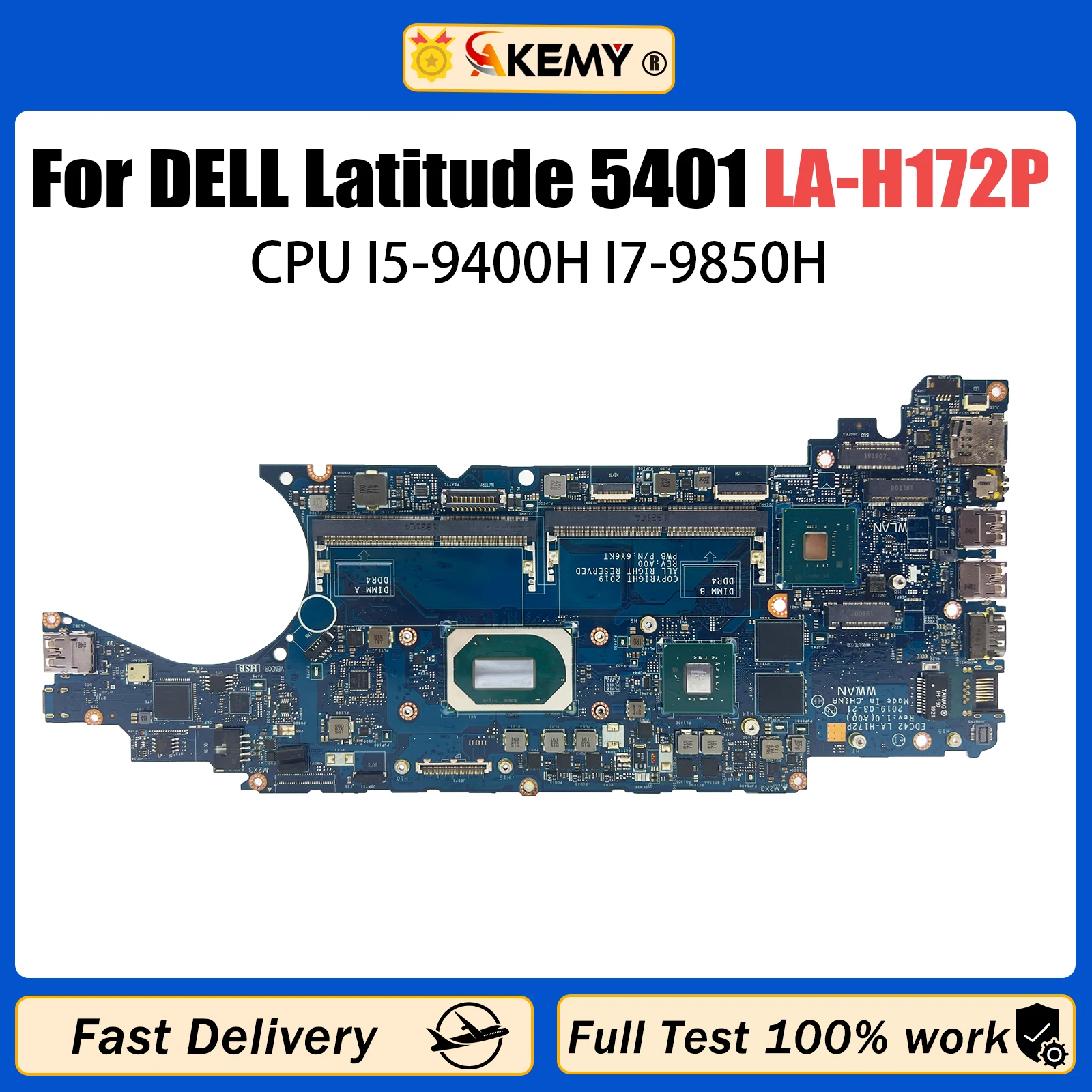 Totalmente testado Motherboard Laptop para Dell, Latitude 5401, Notebook Mainboard, 06Y9J, 04, TXRT, 02T31D, 02T31D, I5-9400H, I7-9850H, LA-H172P