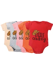 Newborn Short Sleeve Toddler Bodysuit Infant Jumpsuit Fashion Little Cowboy Letter Printing Rompers Baby Boy Girl 0-24M