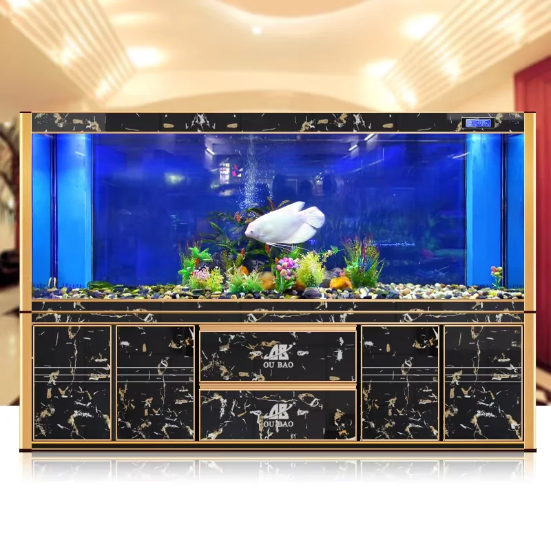 2m Glass Aquarium Dragon Fish Tank W/1.5m Aluminum Cabinet, Bottom Filter System, No Water Change Design